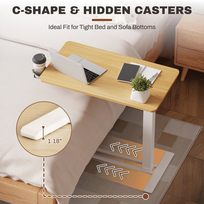 FunniHomi 28/32 Movable Overbed Table Height Adjustable Computer Desk with Wheels, White/Black Laptop Table for Bed and Sofa