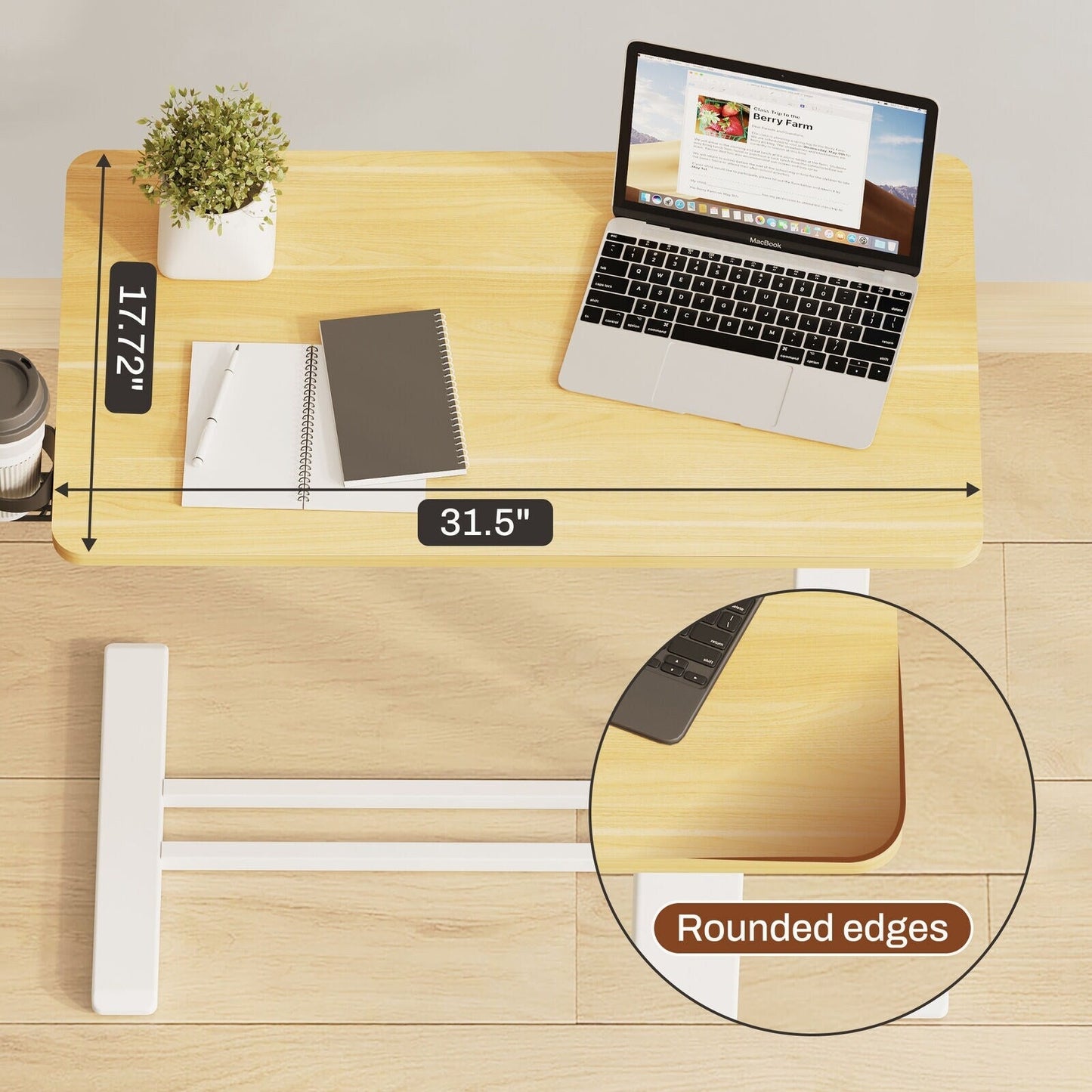 FunniHomi 28/32 Movable Overbed Table Height Adjustable Computer Desk with Wheels, White/Black Laptop Table for Bed and Sofa