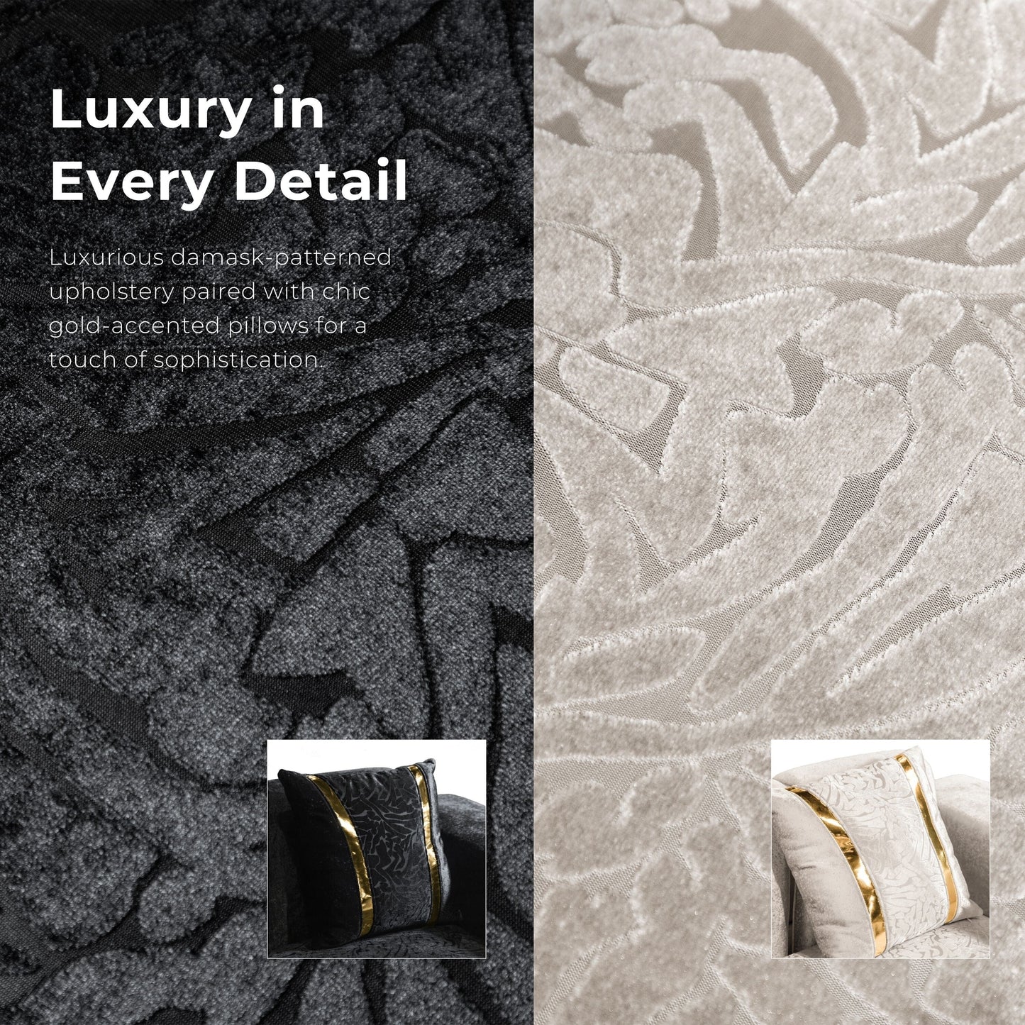 Canapé en bois massif Maxine Glam de Furniture of America avec coussins décoratifs