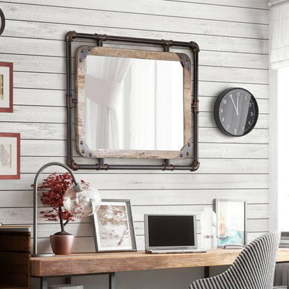 Miroir mural suspendu en métal Revo Industrial de 78 cm (31 pouces) de Furniture of America