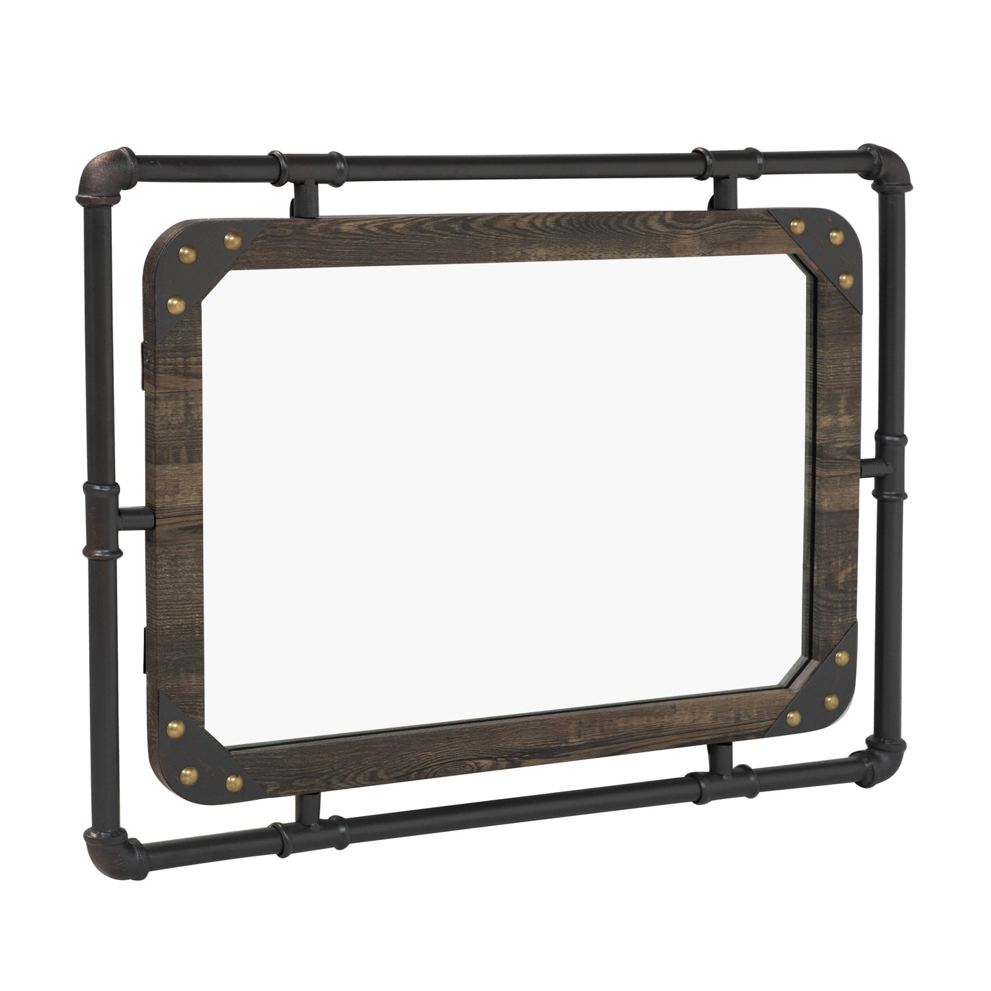 Miroir mural suspendu en métal Revo Industrial de 78 cm (31 pouces) de Furniture of America