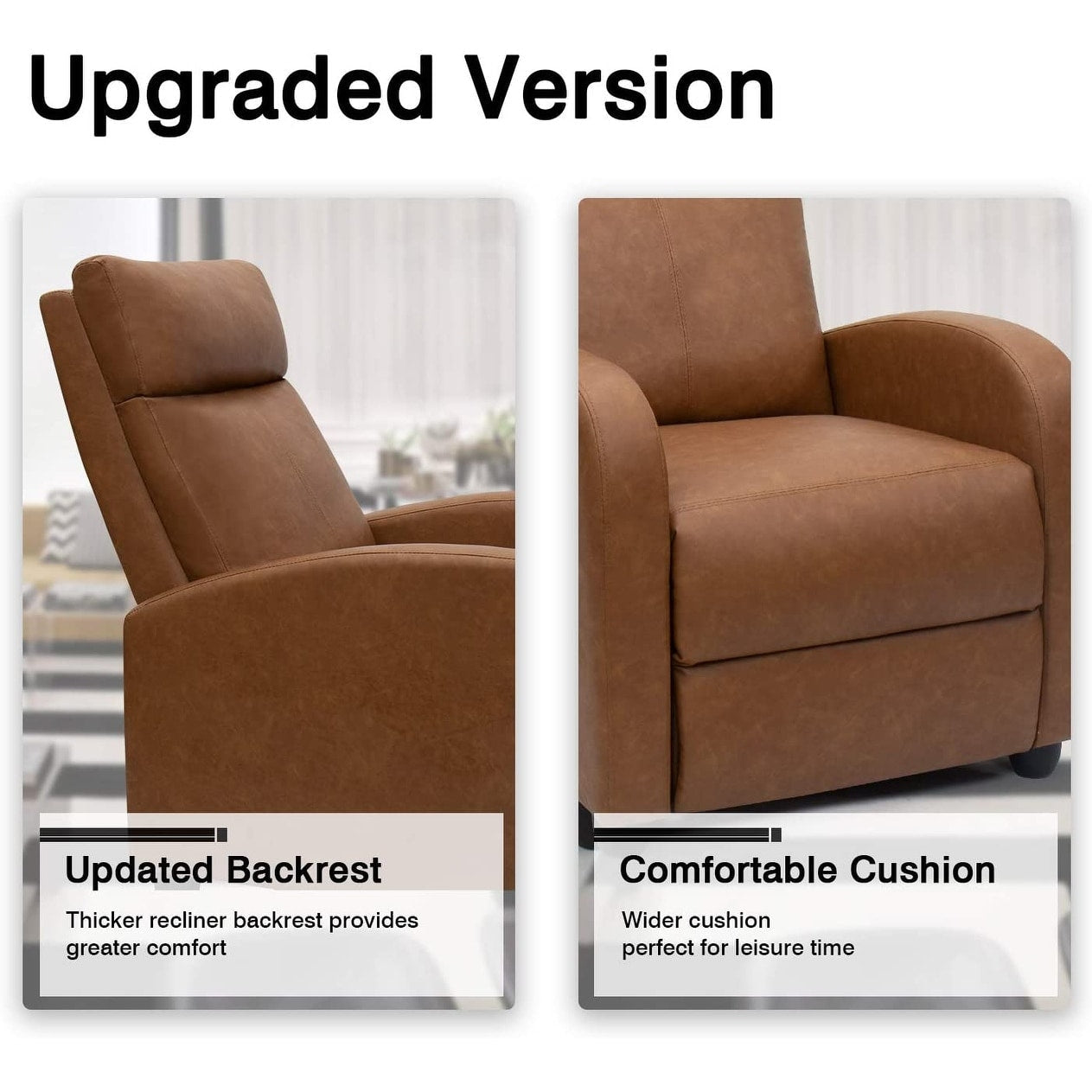 Canapé-lit inclinable en cuir PU Furniwell avec assise et dossier rembourrés.