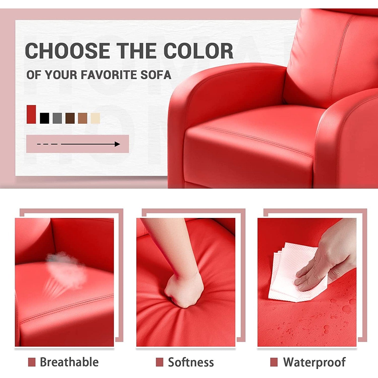 Canapé-lit inclinable en cuir PU Furniwell avec assise et dossier rembourrés.