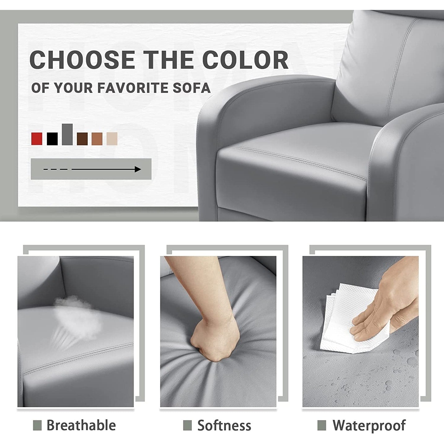 Canapé-lit inclinable en cuir PU Furniwell avec assise et dossier rembourrés.