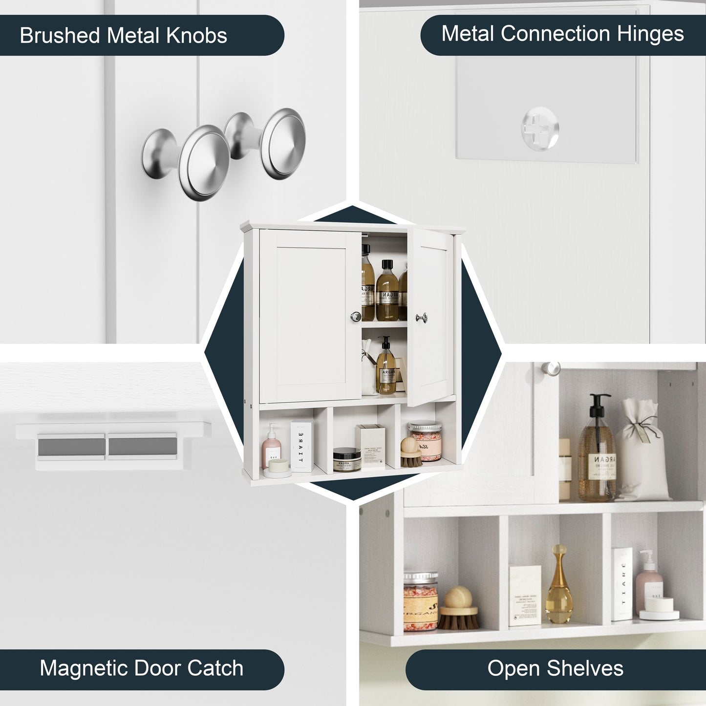 Futzca Bathroom Cabinet Wall Mounted, Storage Cabinet with Doors and Shelves