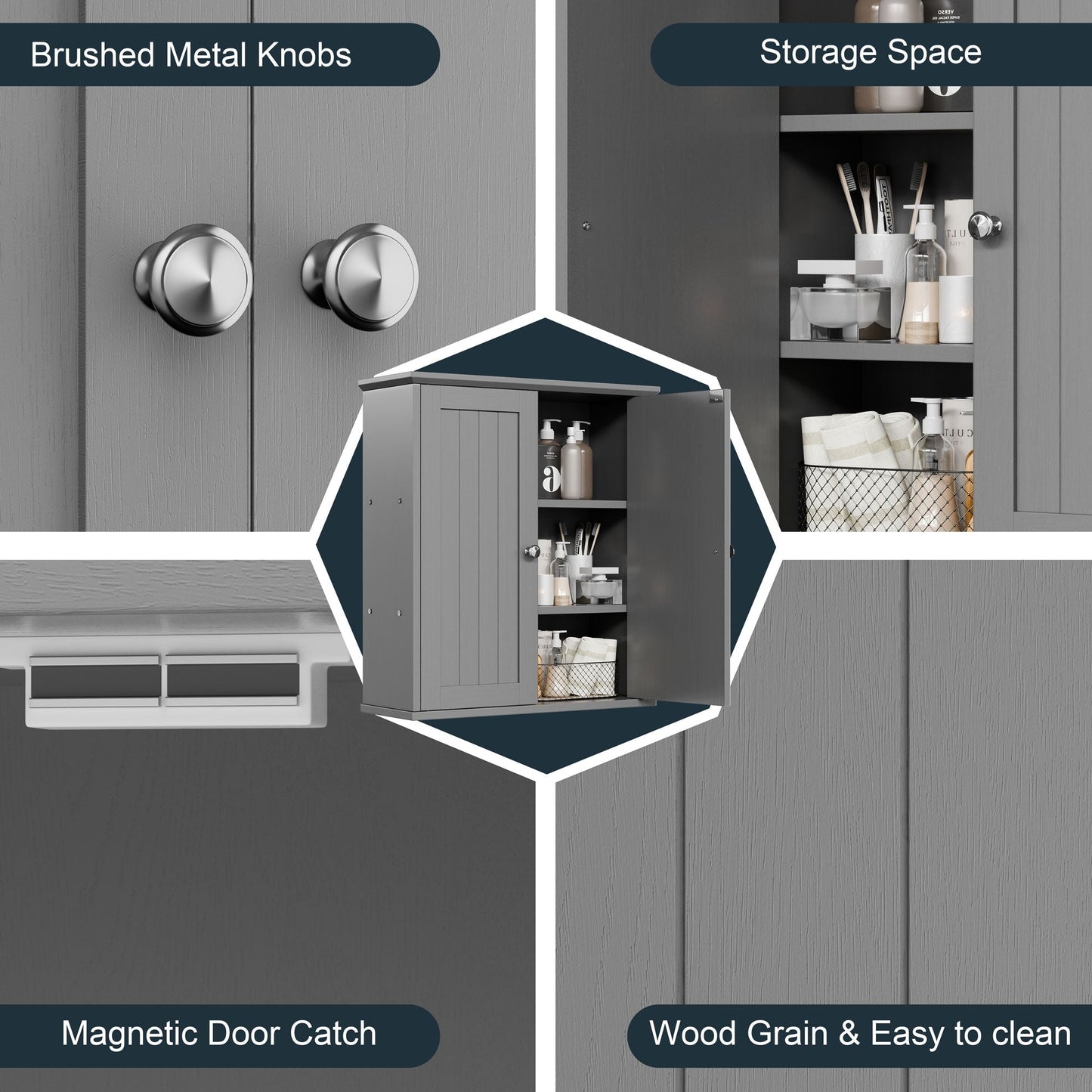 Futzca Bathroom Cabinet Wall Mounted, Storage Cabinet with Doors and Shelves