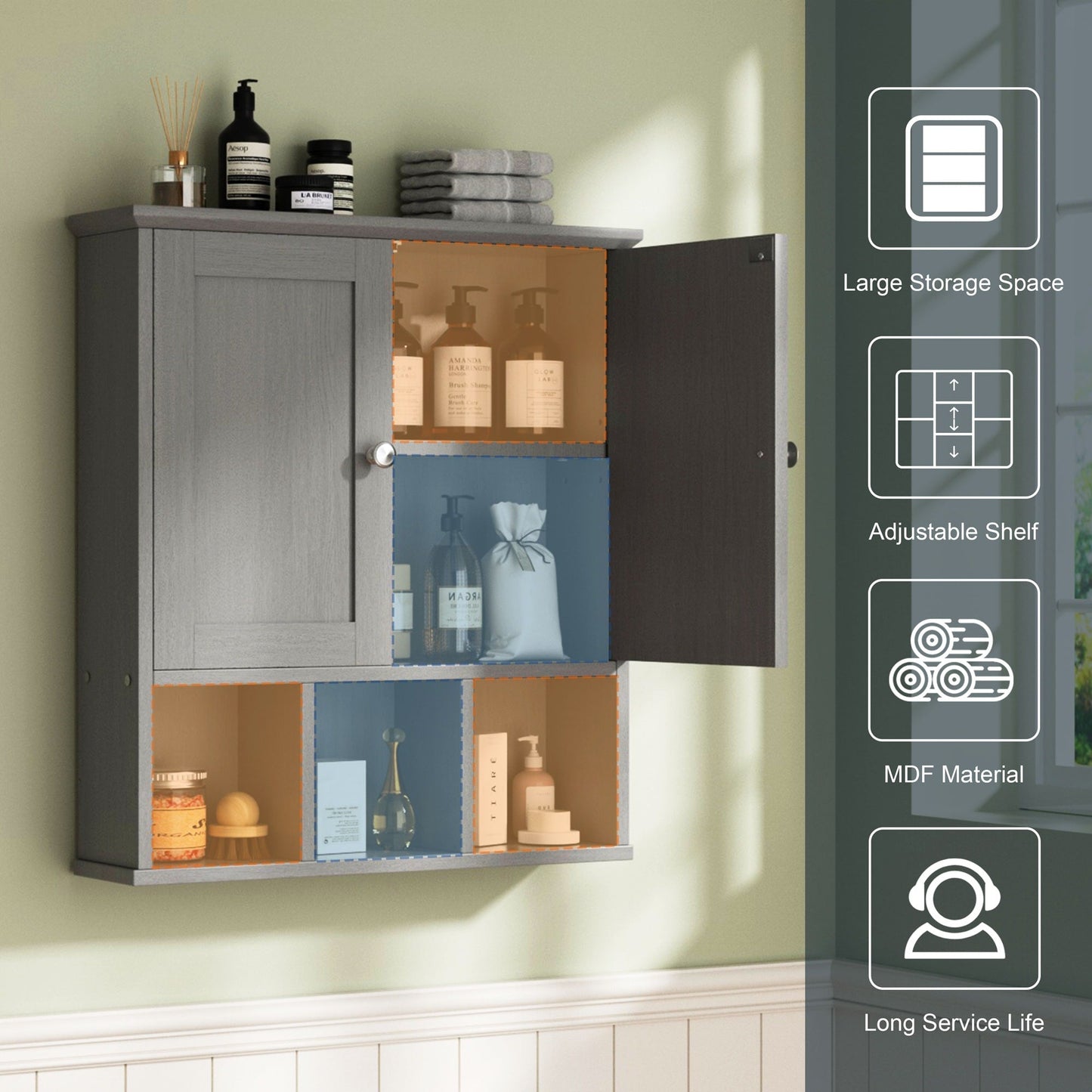 Futzca Bathroom Cabinet Wall Mounted, Storage Cabinet with Doors and Shelves