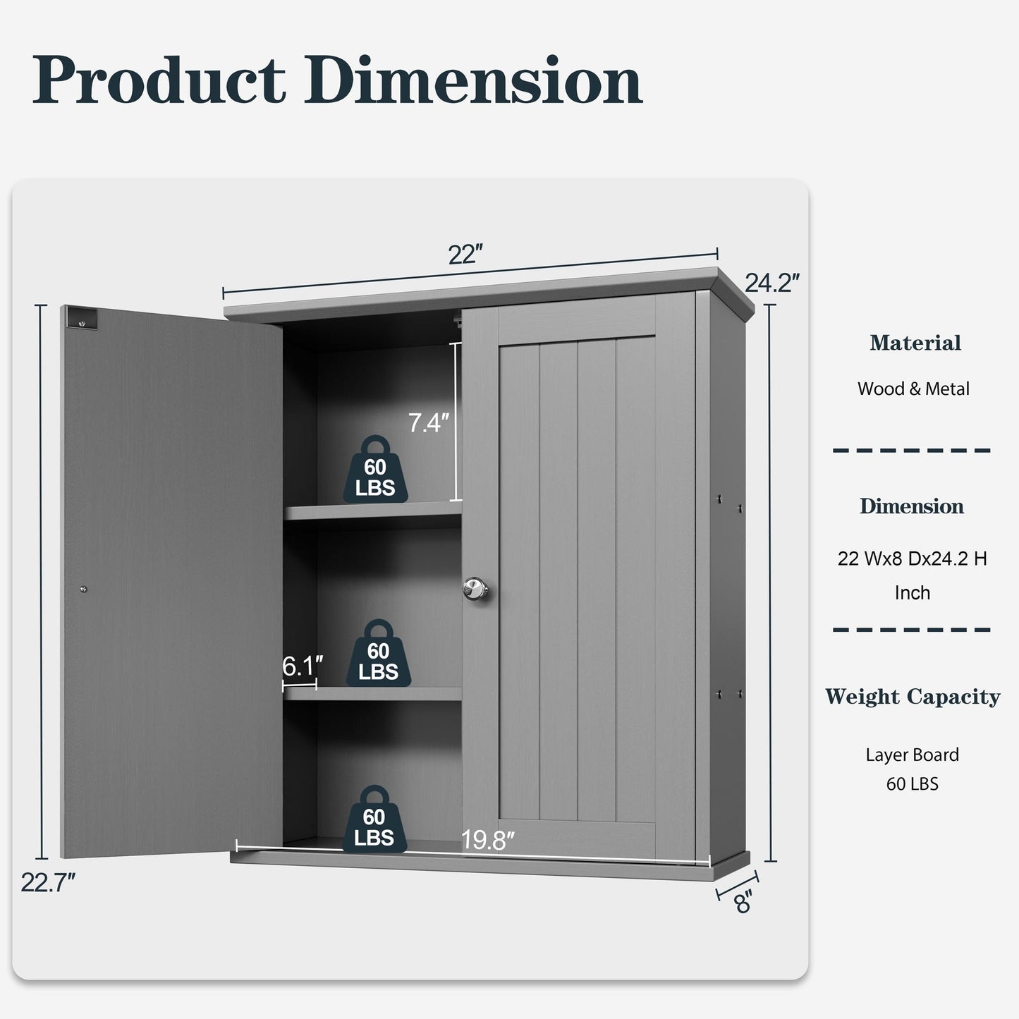 Futzca Bathroom Cabinet Wall Mounted, Storage Cabinet with Doors and Shelves