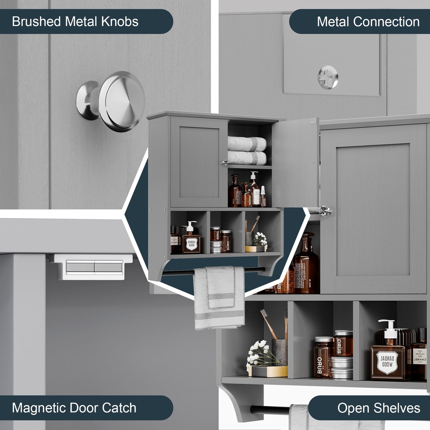 Futzca Bathroom Cabinet Wall Mounted, Storage Cabinet with Doors and Shelves