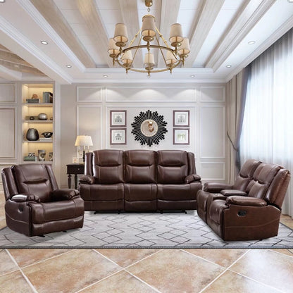 Ensemble de canapés et fauteuils inclinables manuels en cuir véritable, style moderne du milieu du siècle.