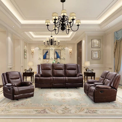 Ensemble de canapés et fauteuils inclinables manuels en cuir véritable, style moderne du milieu du siècle.