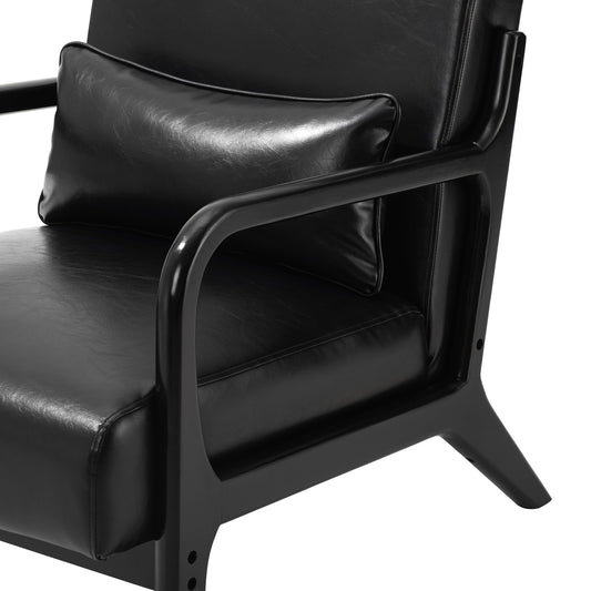 Glitzhome 30.75H Mid-Century Modern PU Leather Armchair Accent Chair with Pillow - 25.75W x 33.75D x 30.75H