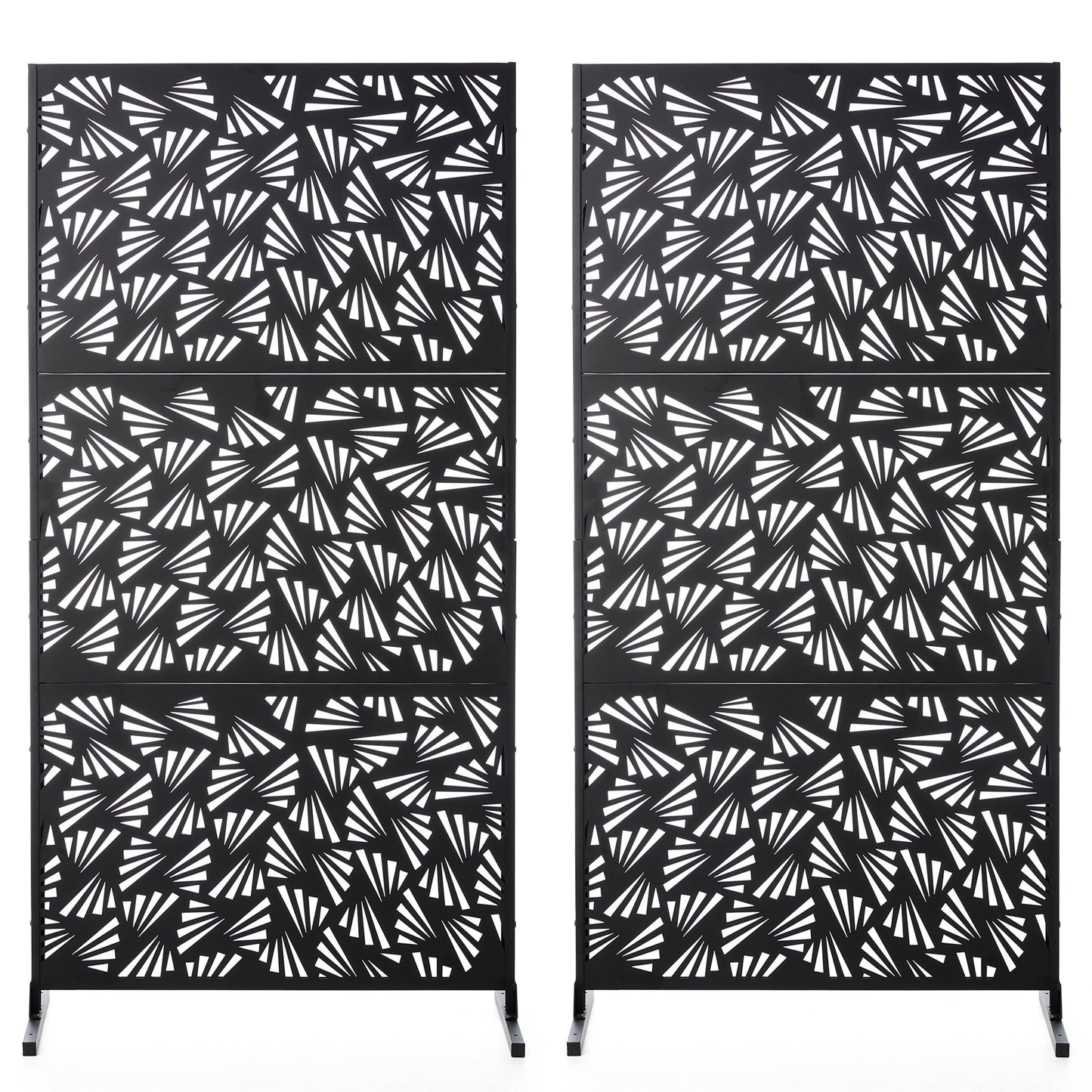 Glitzhome 6ft Galvanized Floral Patterned 3-Panel Privacy Screen Room Divider Fences