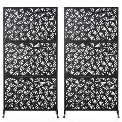 Glitzhome 6ft Galvanized Floral Patterned 3-Panel Privacy Screen Room Divider Fences