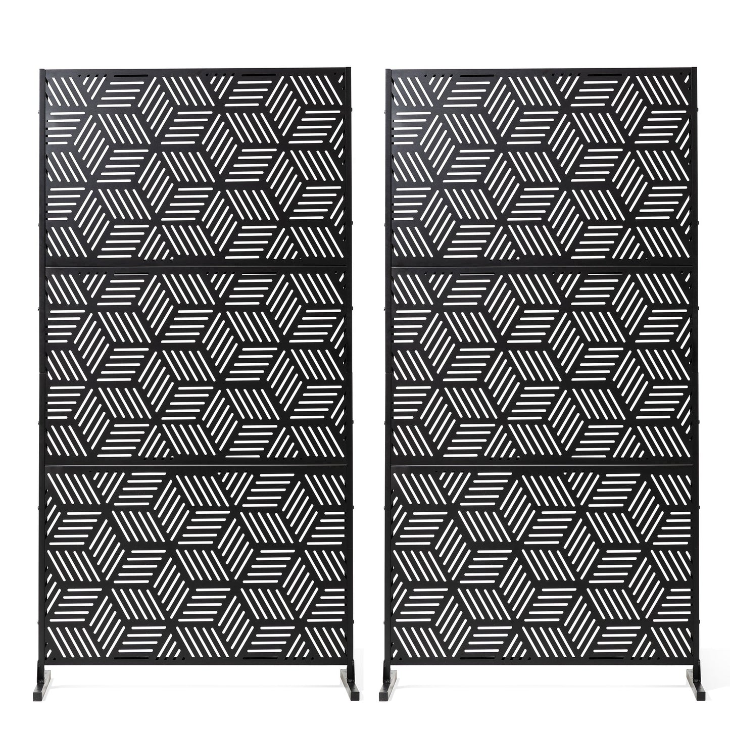 Glitzhome 6ft Galvanized Floral Patterned 3-Panel Privacy Screen Room Divider Fences