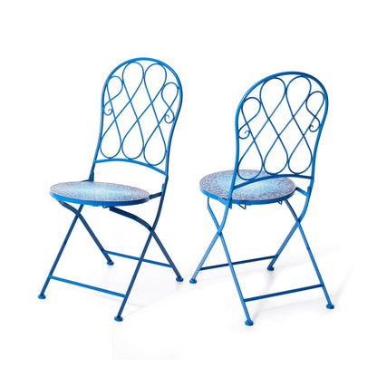 Glitzhome Ensemble de Bistro Pliable en Métal pour Extérieur, 3 Pièces, Table et Chaises de Patio