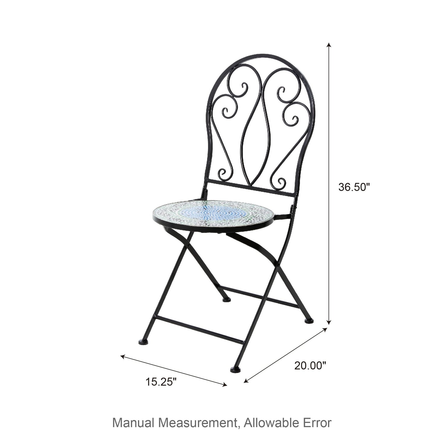 Glitzhome Ensemble de Bistro Pliable en Métal pour Extérieur, 3 Pièces, Table et Chaises de Patio