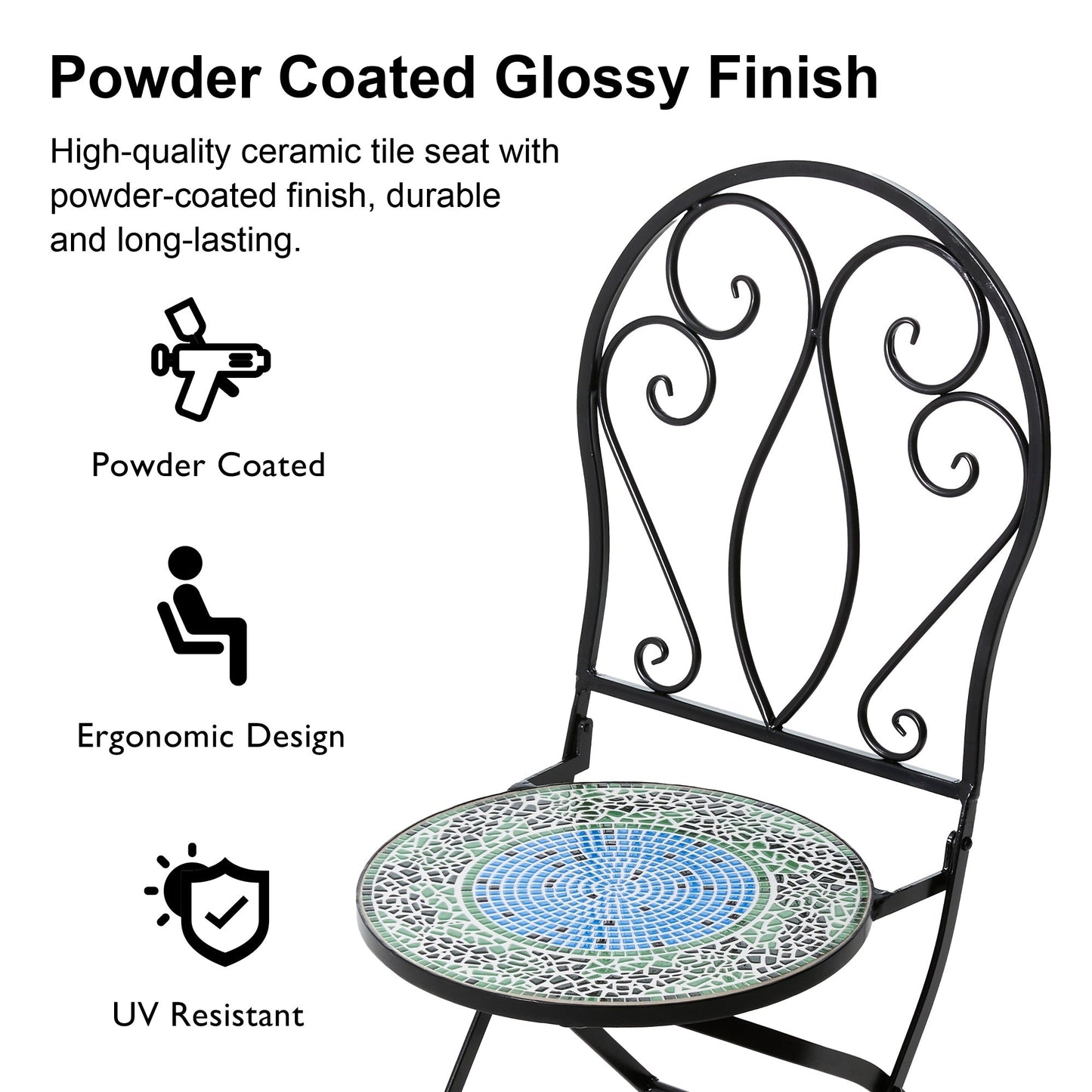 Glitzhome Ensemble de Bistro Pliable en Métal pour Extérieur, 3 Pièces, Table et Chaises de Patio