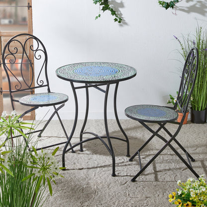 Glitzhome Ensemble de Bistro Pliable en Métal pour Extérieur, 3 Pièces, Table et Chaises de Patio