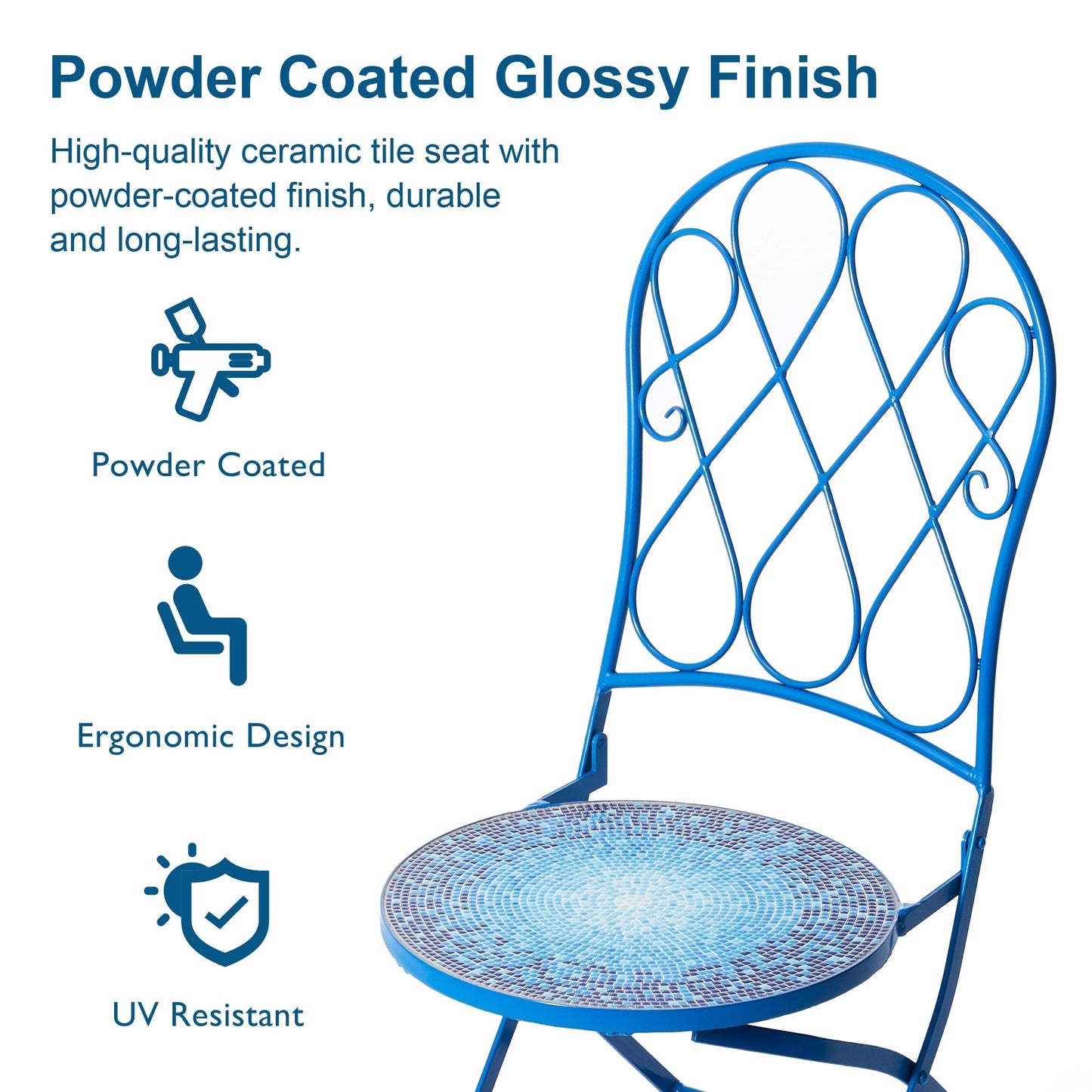 Glitzhome Ensemble de Bistro Pliable en Métal pour Extérieur, 3 Pièces, Table et Chaises de Patio