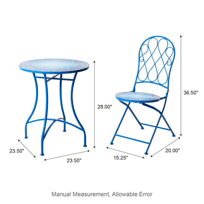 Glitzhome Ensemble de Bistro Pliable en Métal pour Extérieur, 3 Pièces, Table et Chaises de Patio
