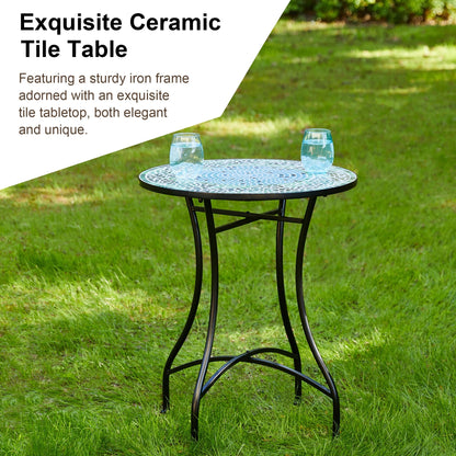 Glitzhome Ensemble de Bistro Pliable en Métal pour Extérieur, 3 Pièces, Table et Chaises de Patio