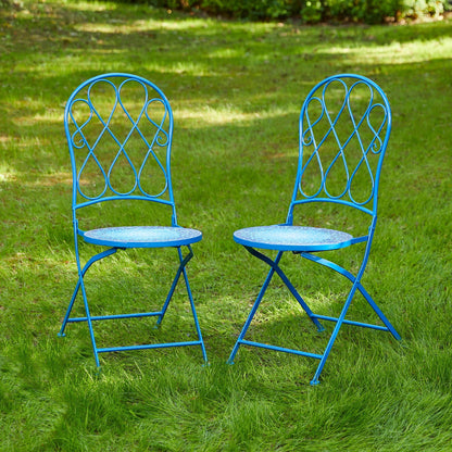 Glitzhome Ensemble de Bistro Pliable en Métal pour Extérieur, 3 Pièces, Table et Chaises de Patio