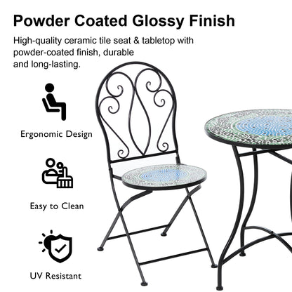 Glitzhome Ensemble de Bistro Pliable en Métal pour Extérieur, 3 Pièces, Table et Chaises de Patio