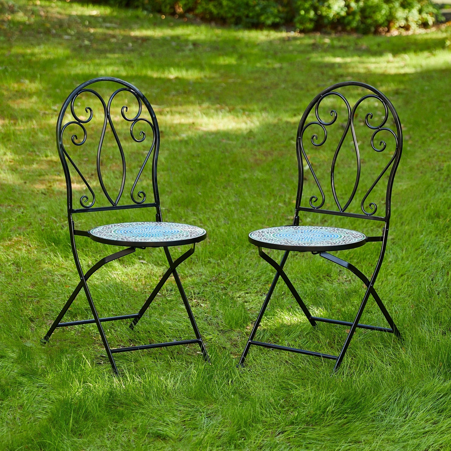 Glitzhome Ensemble de Bistro Pliable en Métal pour Extérieur, 3 Pièces, Table et Chaises de Patio