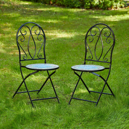 Glitzhome Ensemble de Bistro Pliable en Métal pour Extérieur, 3 Pièces, Table et Chaises de Patio