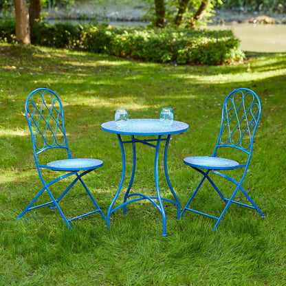 Glitzhome Ensemble de Bistro Pliable en Métal pour Extérieur, 3 Pièces, Table et Chaises de Patio