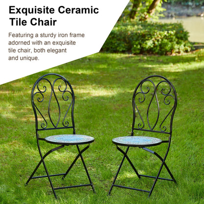 Glitzhome Ensemble de Bistro Pliable en Métal pour Extérieur, 3 Pièces, Table et Chaises de Patio