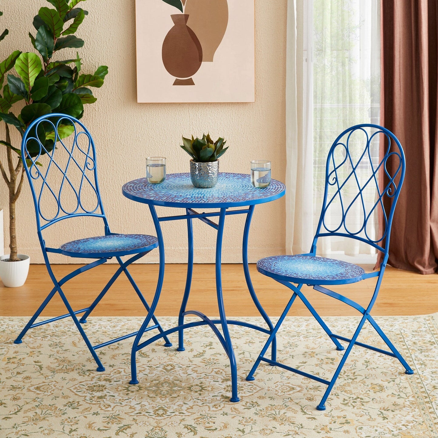 Glitzhome Ensemble de Bistro Pliable en Métal pour Extérieur, 3 Pièces, Table et Chaises de Patio