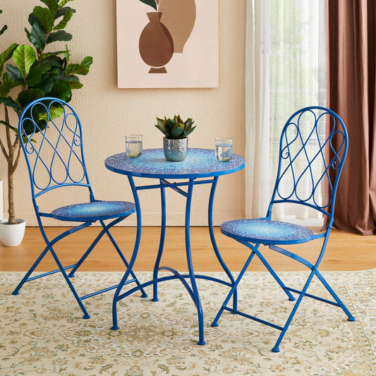 Glitzhome Ensemble de Bistro Pliable en Métal pour Extérieur, 3 Pièces, Table et Chaises de Patio