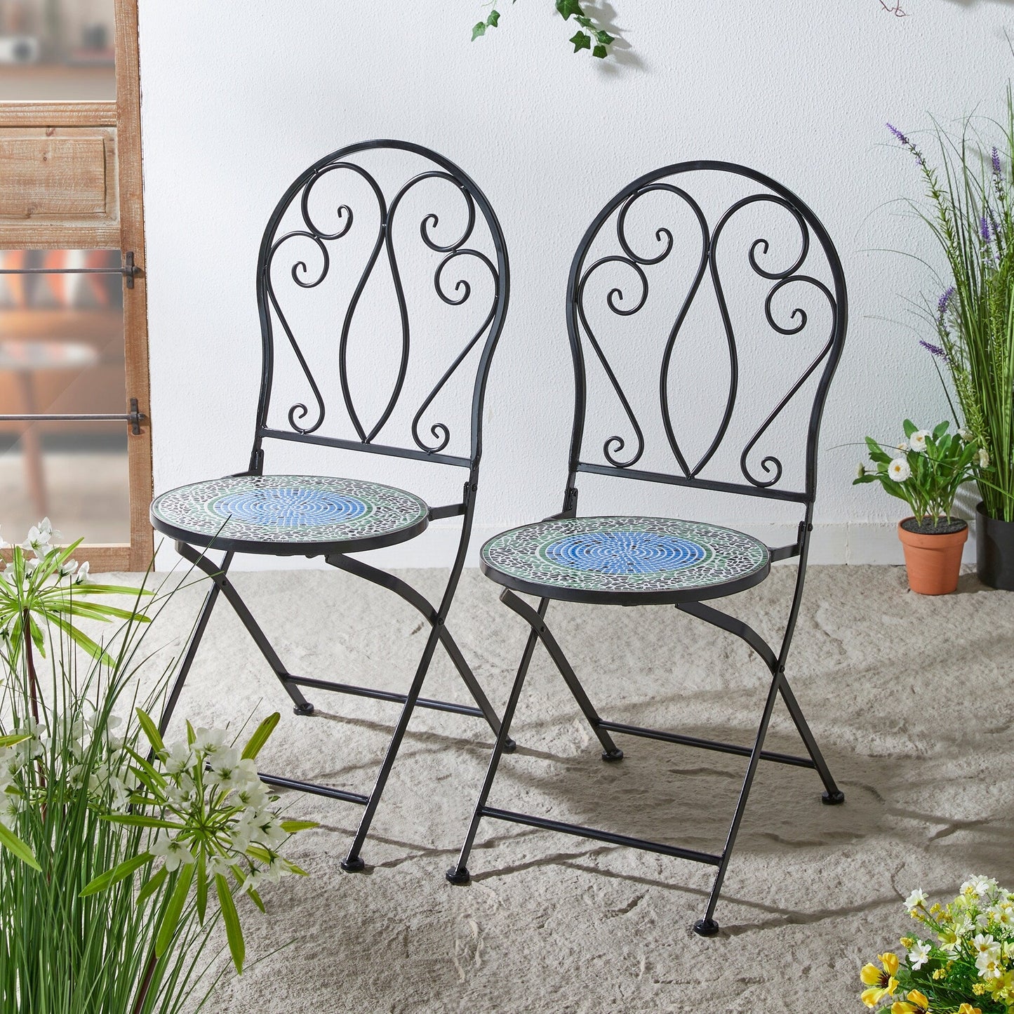 Glitzhome Ensemble de Bistro Pliable en Métal pour Extérieur, 3 Pièces, Table et Chaises de Patio