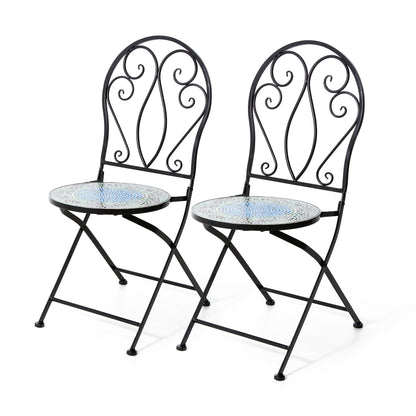 Glitzhome Ensemble de Bistro Pliable en Métal pour Extérieur, 3 Pièces, Table et Chaises de Patio