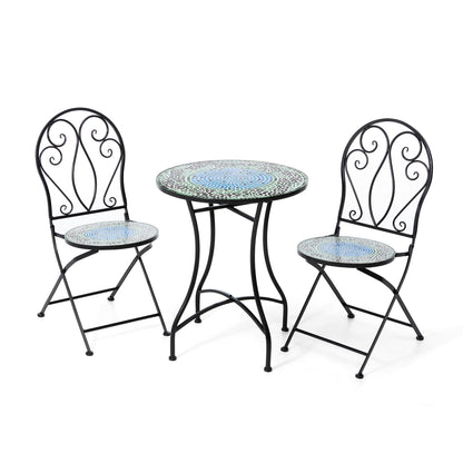 Glitzhome Ensemble de Bistro Pliable en Métal pour Extérieur, 3 Pièces, Table et Chaises de Patio