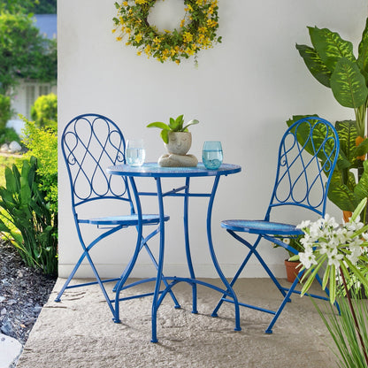 Glitzhome Ensemble de Bistro Pliable en Métal pour Extérieur, 3 Pièces, Table et Chaises de Patio