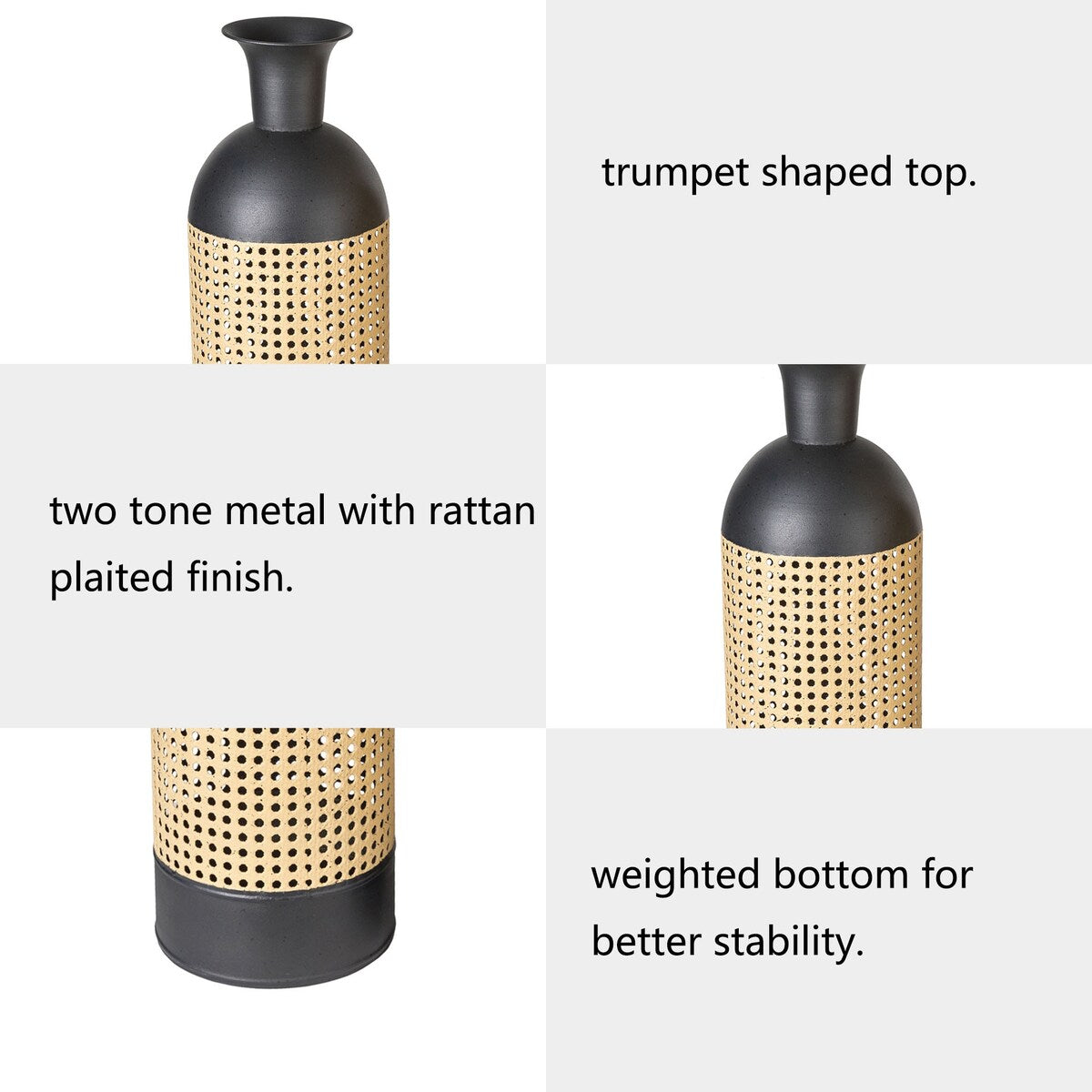 Glitzhome Set of 2 Modern Gold/Black Two-tone High Table Floor Metal Art Vases