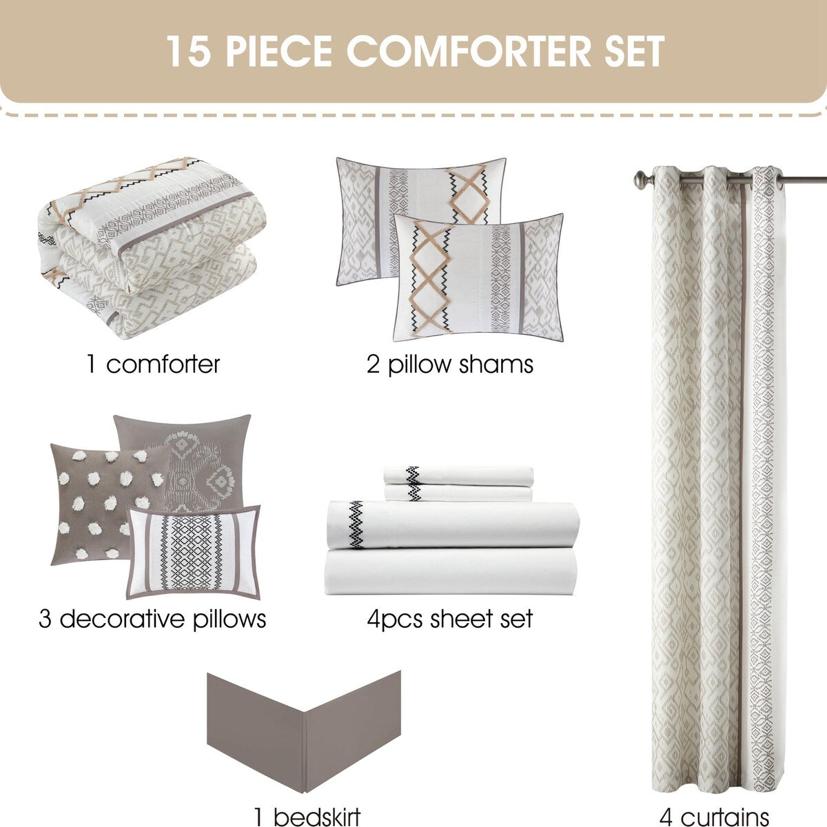 Ensemble de Couette Nanshing Trina 15 Pièces Brodé Bohème