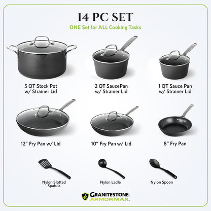 Granitestone Armor Max 14 Piece Hard Anodized Cookware Set