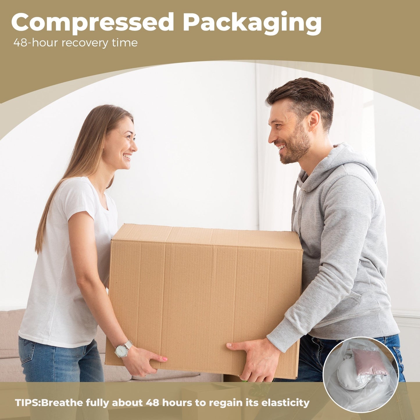 Canapé pouf géant gris en chenille 42.52, pour chambre à coucher, avec trois coussins.