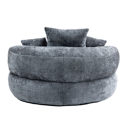Canapé pouf géant gris en chenille 42.52, pour chambre à coucher, avec trois coussins.