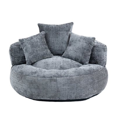 Canapé pouf géant gris en chenille 42.52, pour chambre à coucher, avec trois coussins.
