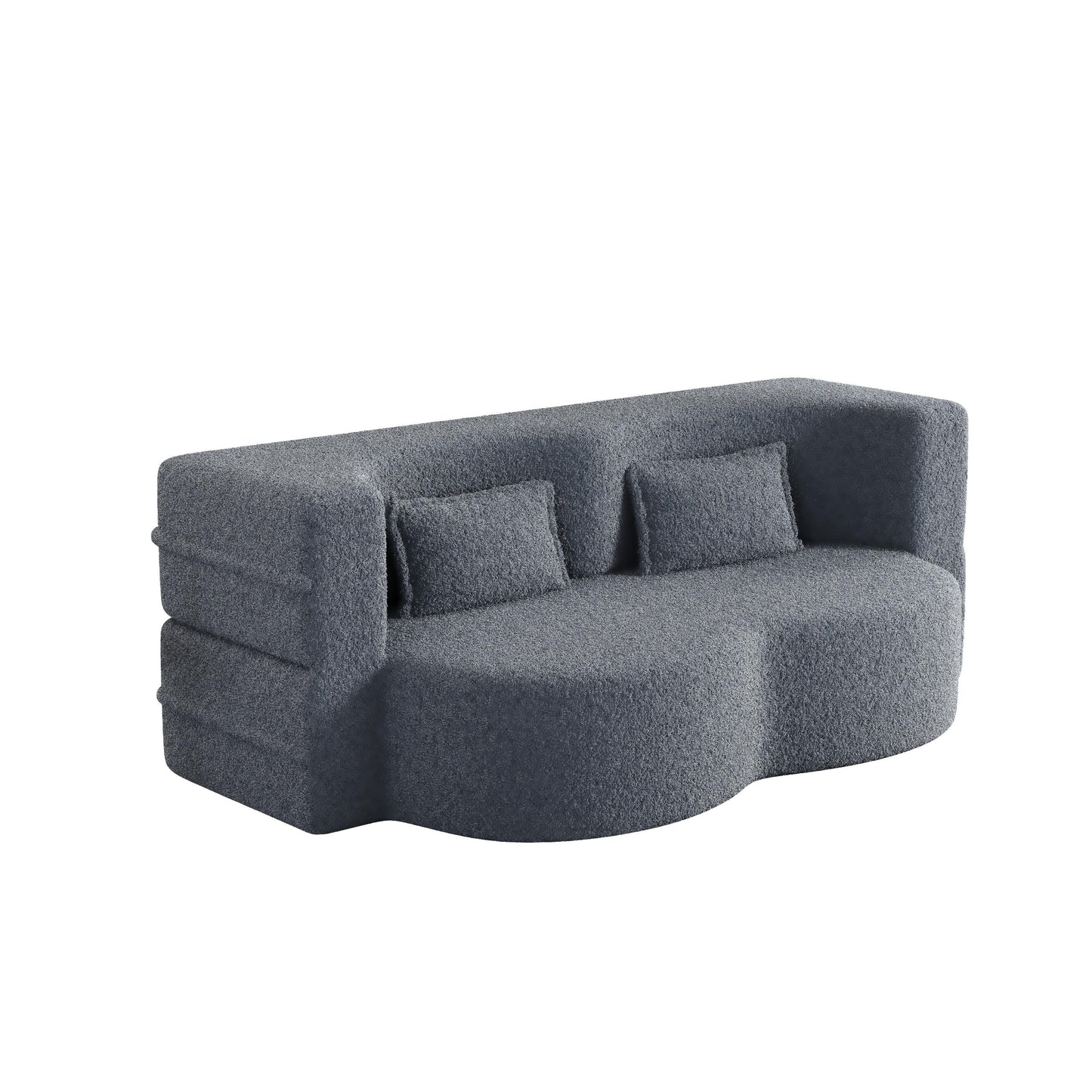 Canapé-lit convertible gris Teddy en tissu, avec 2 coussins et matelas pliable, garni de mousse, pour salon (78 pouces)