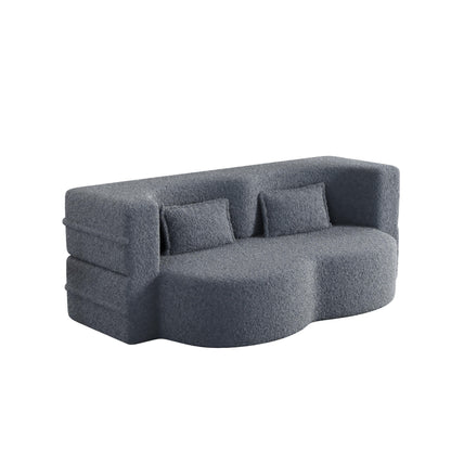 Canapé-lit convertible gris Teddy en tissu, avec 2 coussins et matelas pliable, garni de mousse, pour salon (78 pouces)