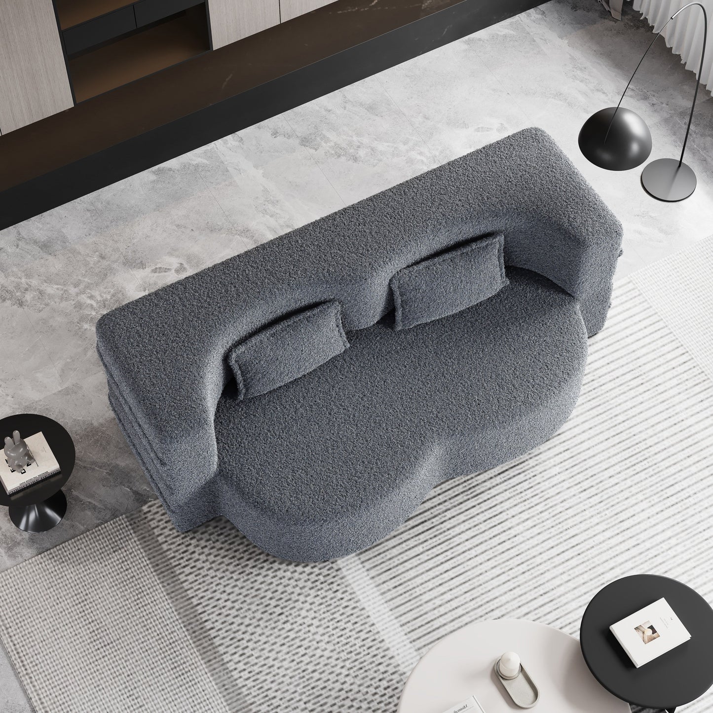 Canapé-lit convertible gris Teddy en tissu, avec 2 coussins et matelas pliable, garni de mousse, pour salon (78 pouces)