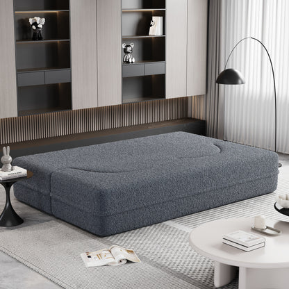 Canapé-lit convertible gris Teddy en tissu, avec 2 coussins et matelas pliable, garni de mousse, pour salon (78 pouces)