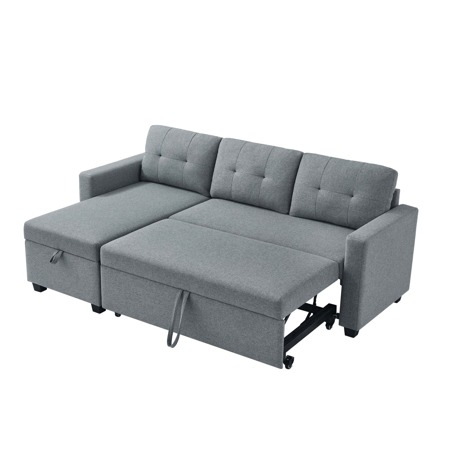 Canapé-lit convertible gris en lin de 207 cm avec méridienne de rangement réversible