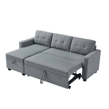 Canapé-lit convertible gris en lin de 207 cm avec méridienne de rangement réversible